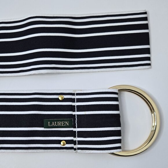 Lauren Ralph Lauren Nautical Blue & White Striped D-Ring Belt (Size S/M) - Picture 2 of 8